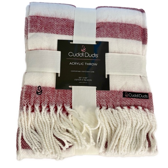 Cuddl Duds- red and white striped acrylic throw blanket- 50” x 60” - Picture 1 of 8